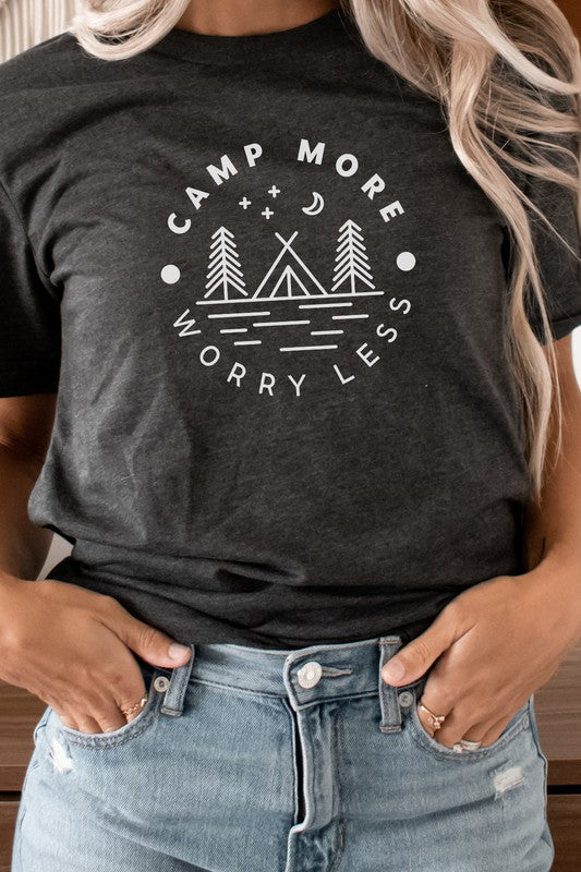 Camp More Worry Less Tent in Forest Graphic Tee