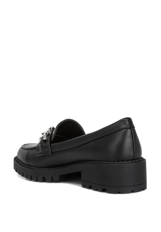 Faux Leather Ashby Chunky Block Heel Loafers