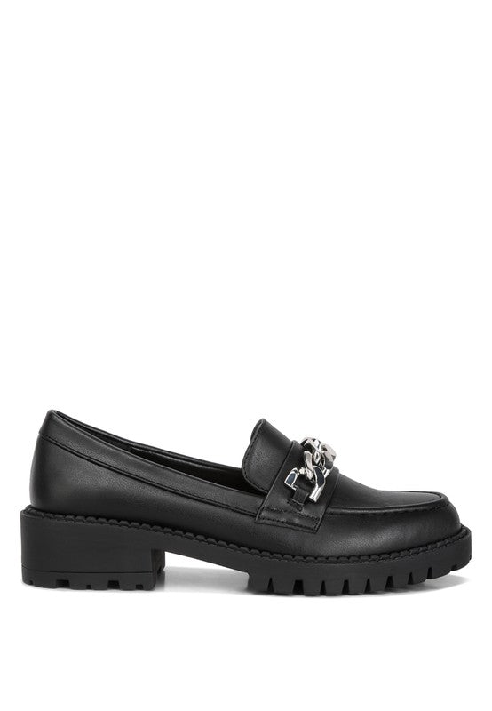 Faux Leather Ashby Chunky Block Heel Loafers