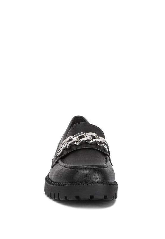Faux Leather Ashby Chunky Block Heel Loafers