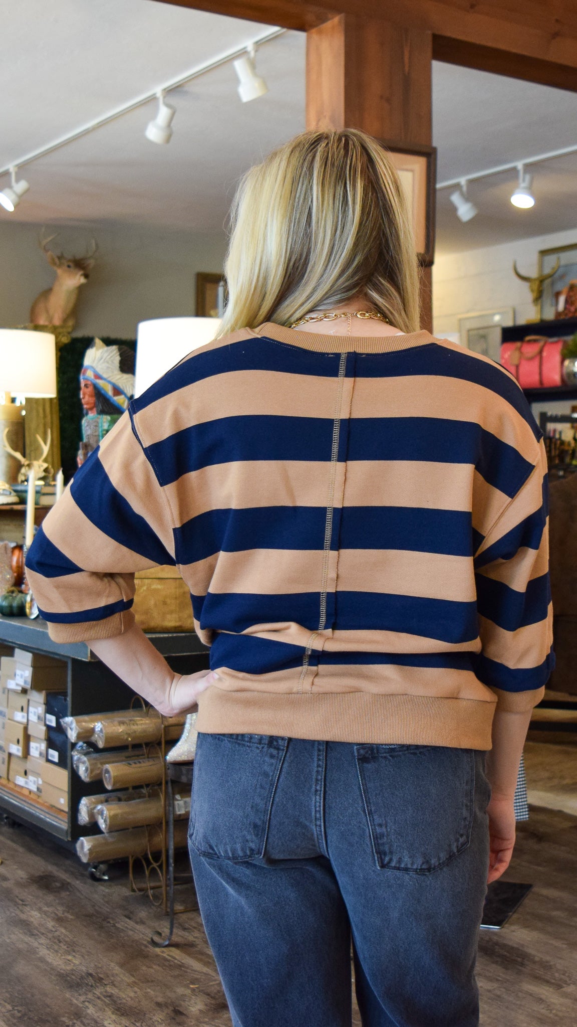 Brown & Navy Striped Top