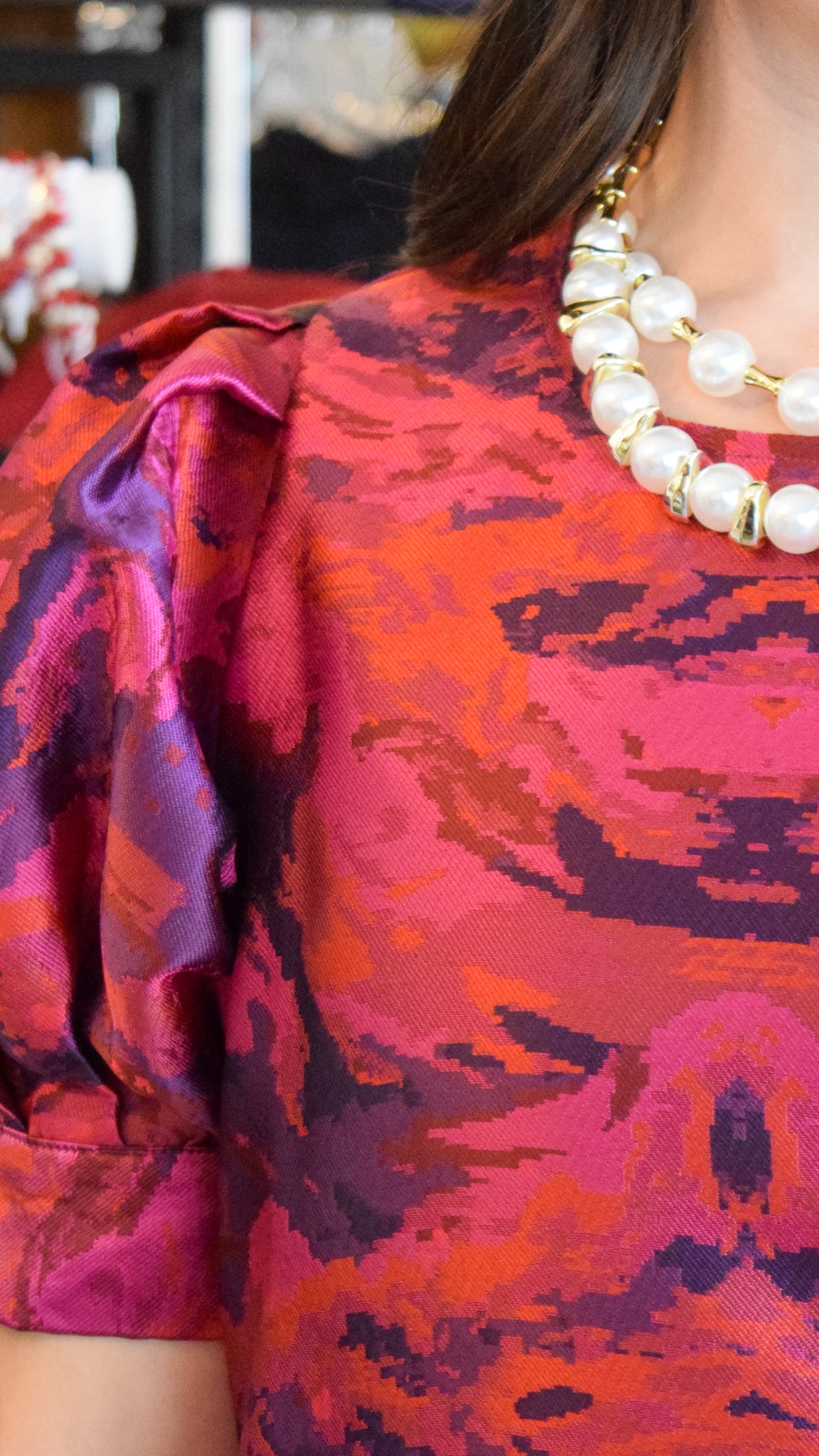 Magenta printed jacquard dress