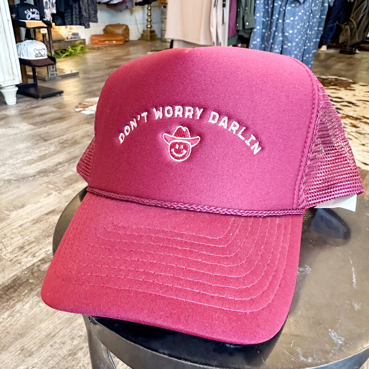 Maroon “DON’T WORRY DARLIN’” Trucker Hat