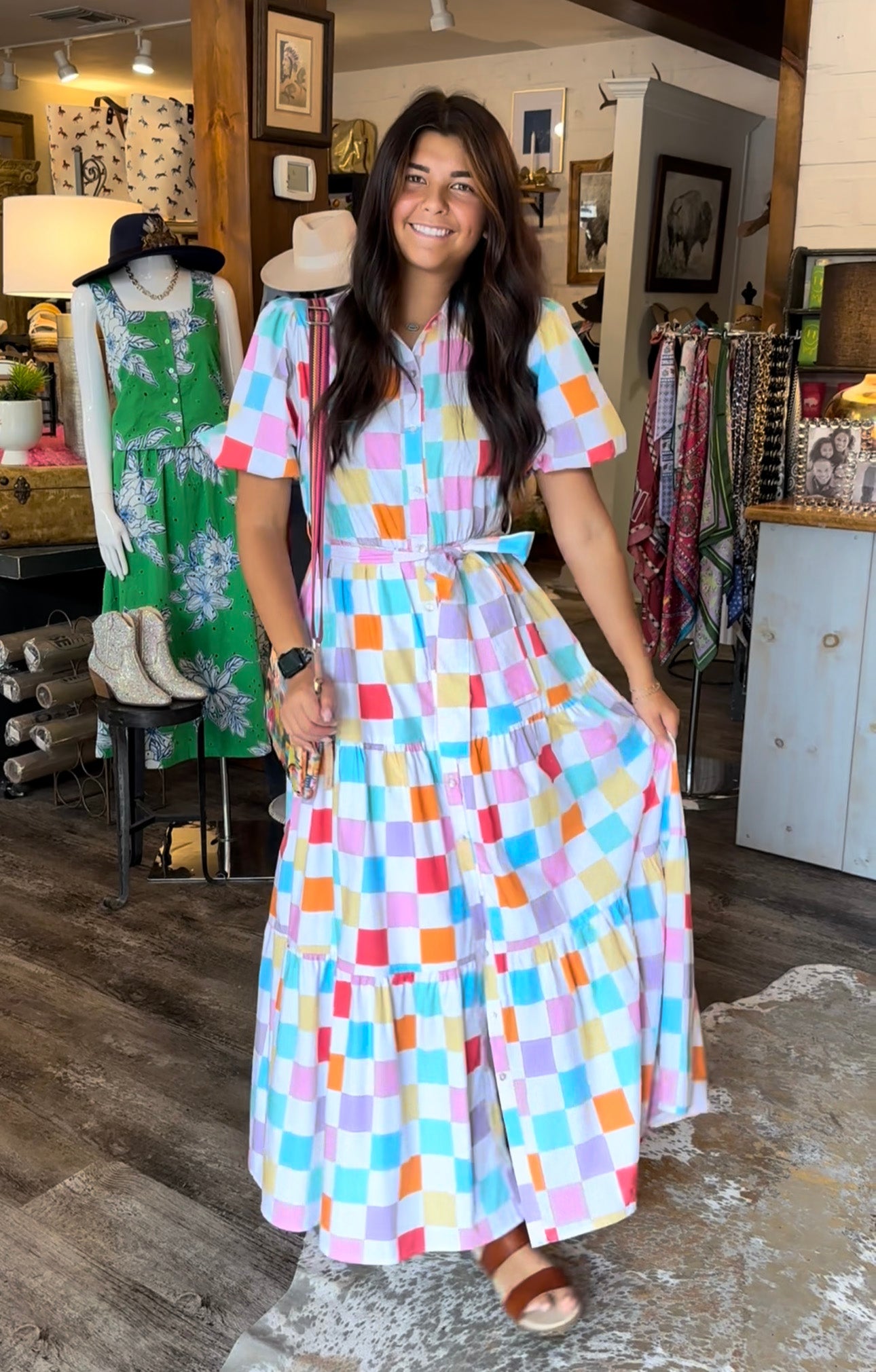 Multi-color Checkered Maxi Dress - Medium