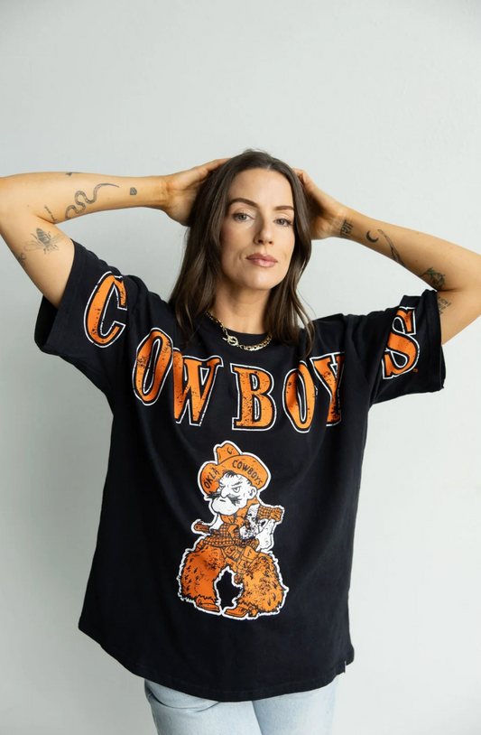 Oklahoma State University black graphic tee