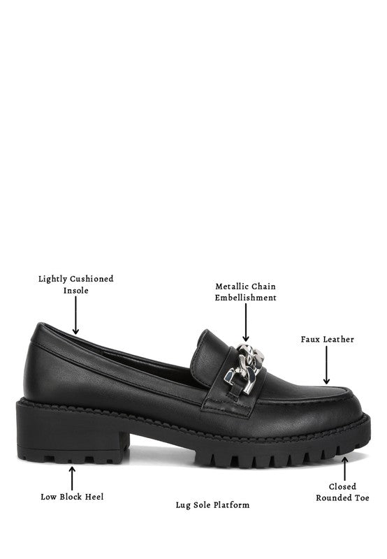 Faux Leather Ashby Chunky Block Heel Loafers
