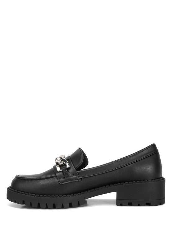 Faux Leather Ashby Chunky Block Heel Loafers