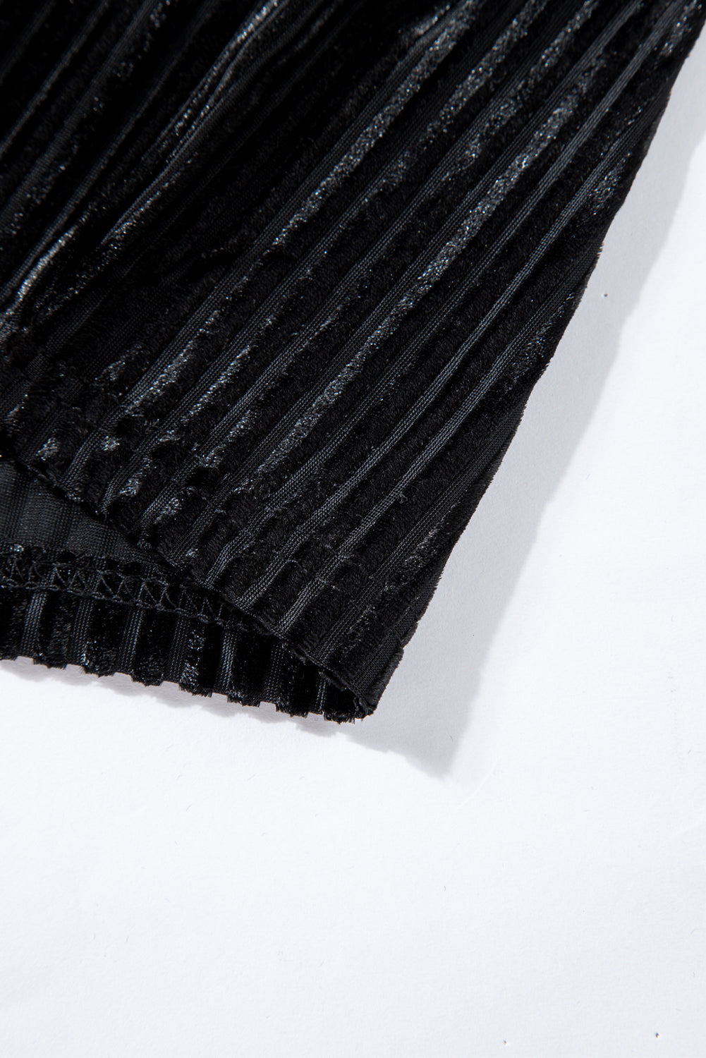 Black Dotted Mesh Striped Bubble Sleeve Dress