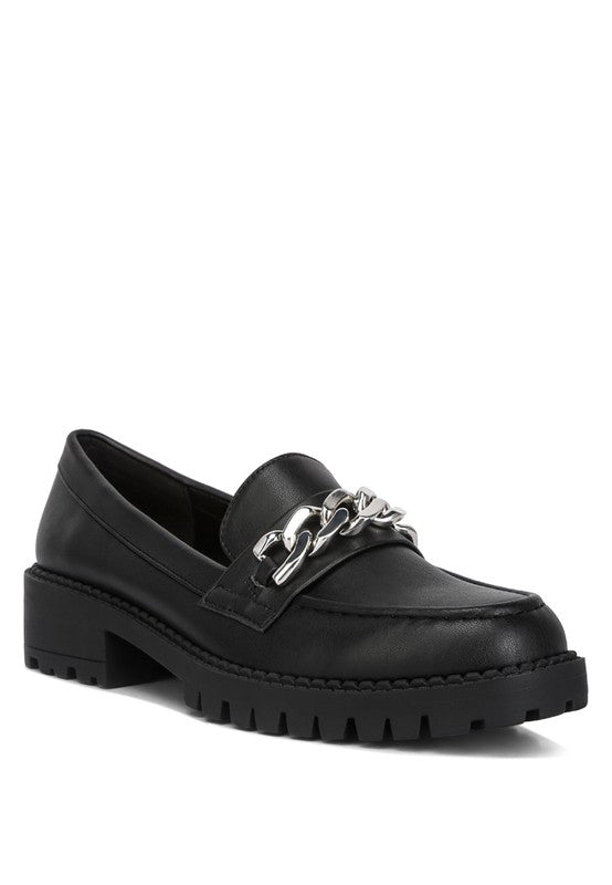 Faux Leather Ashby Chunky Block Heel Loafers