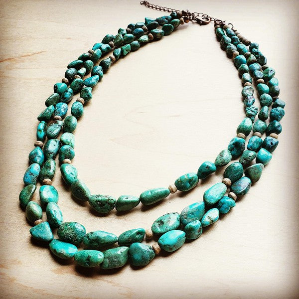 Triple Strand Turquoise & Wood Collar Necklace