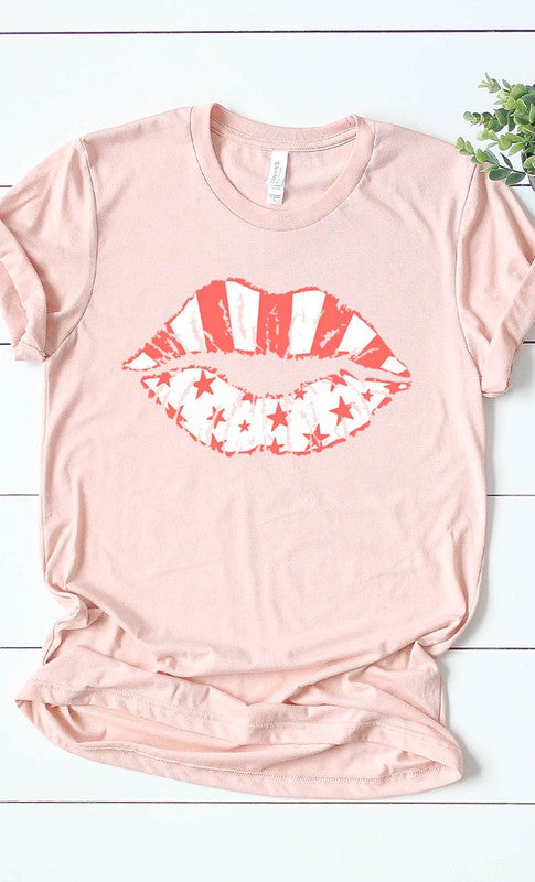 White Stars & pink stripes lips PLUS graphic tee