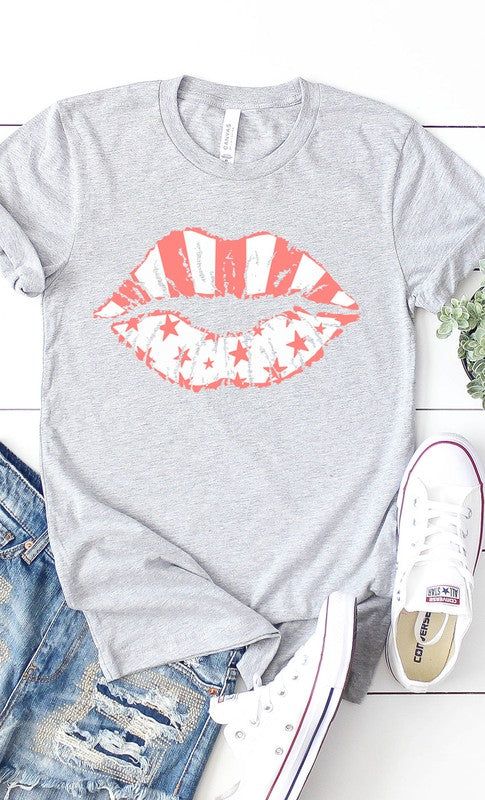 White Stars & pink stripes lips PLUS graphic tee