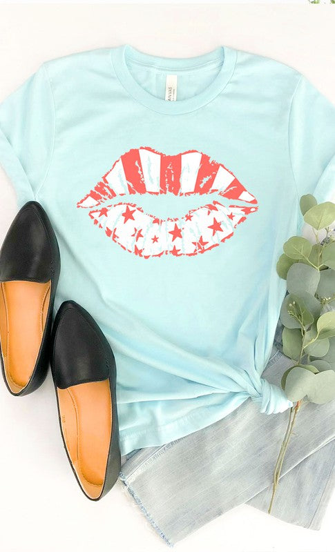 White Stars & pink stripes lips PLUS graphic tee