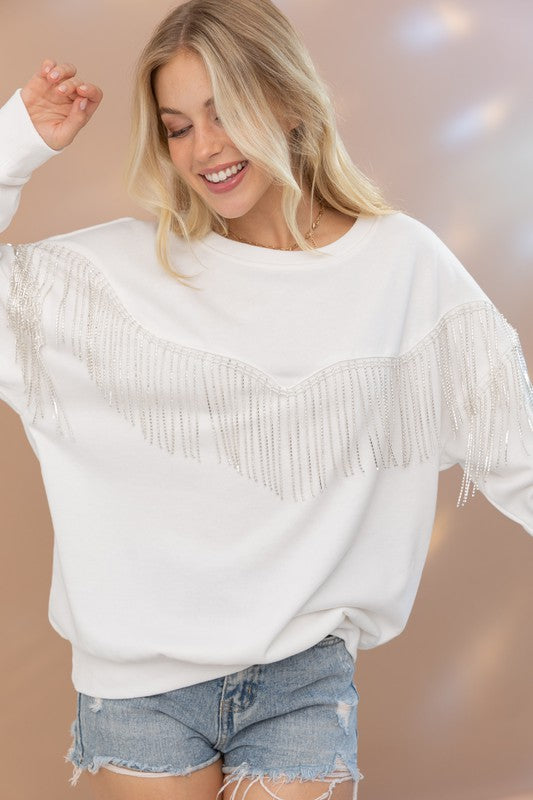 Rhinestone Fringe Pullover