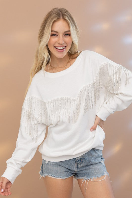 Rhinestone Fringe Pullover