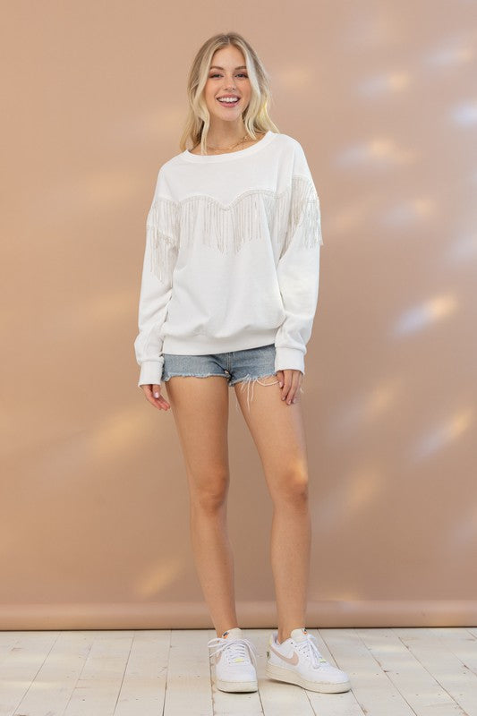 Rhinestone Fringe Pullover