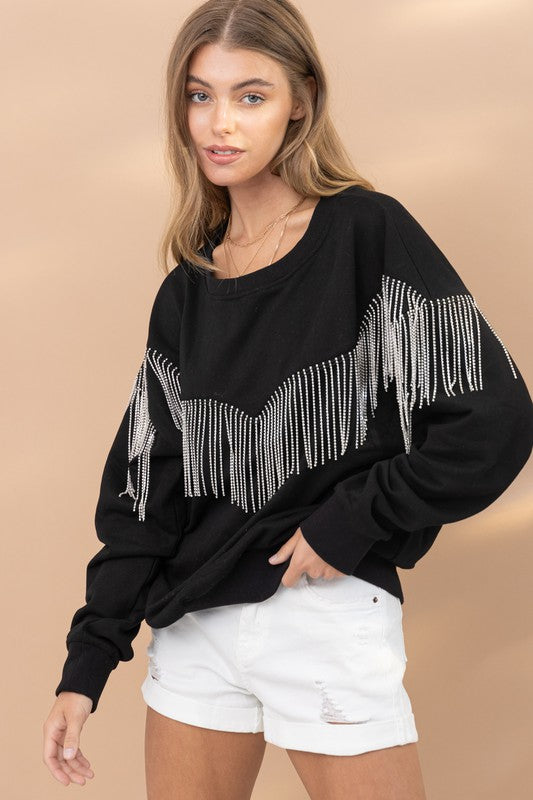 Rhinestone Fringe Pullover