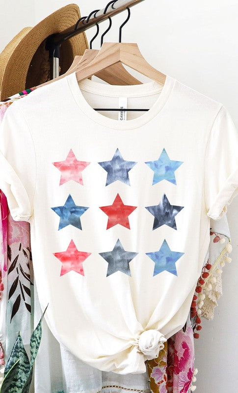 Watercolor Patriotic Star Grid Graphic Tee