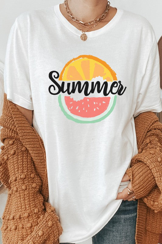 Summer Fruit Slices Watermelon Orange Graphic Tee