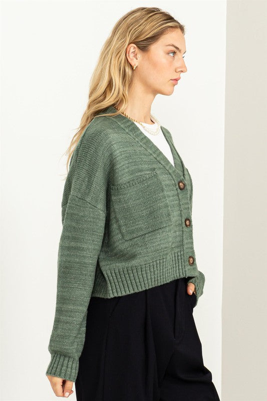 Crop Shoulder Cropped Cardigan Sweater