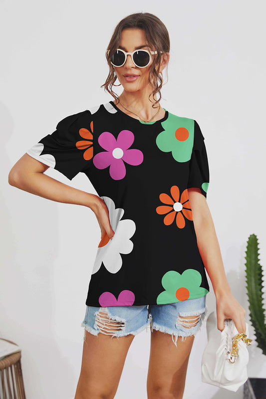 Flower Short Sleeve Blouse