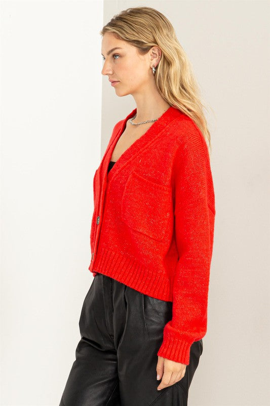 Crop Shoulder Cropped Cardigan Sweater