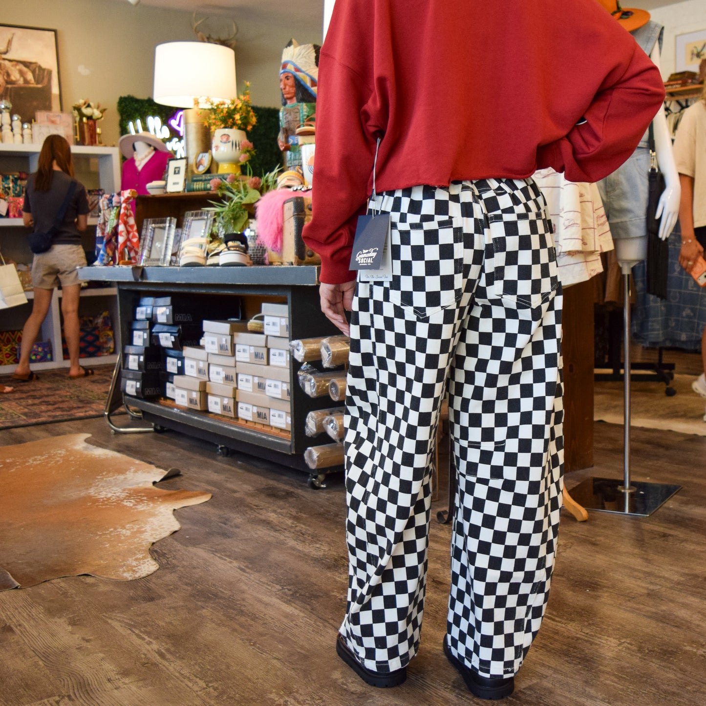 Black and White Checkered Wide-Leg Pants