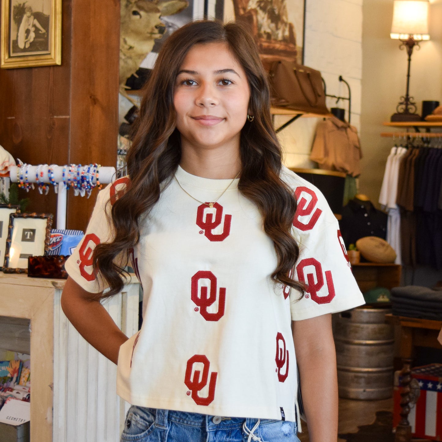 OU Crimson and Cream Embroidered Tee