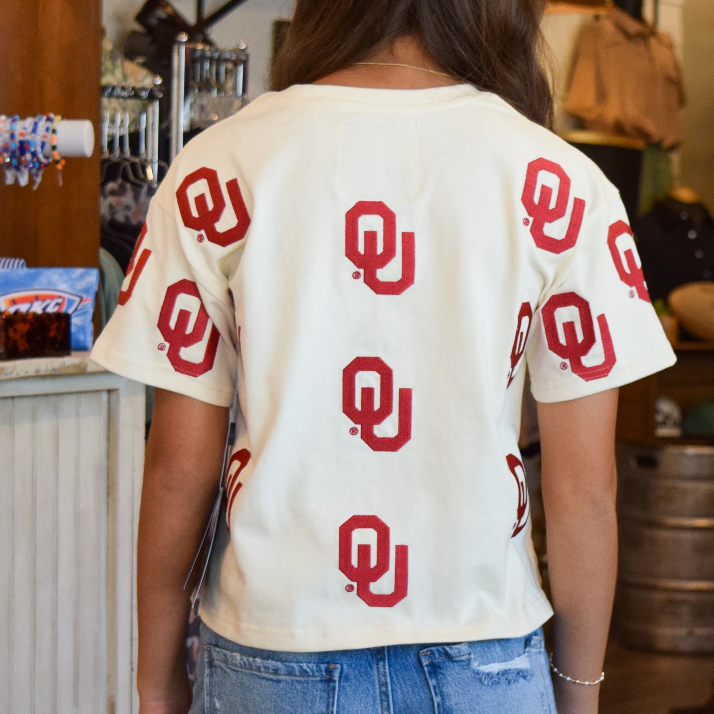 OU Crimson and Cream Embroidered Tee