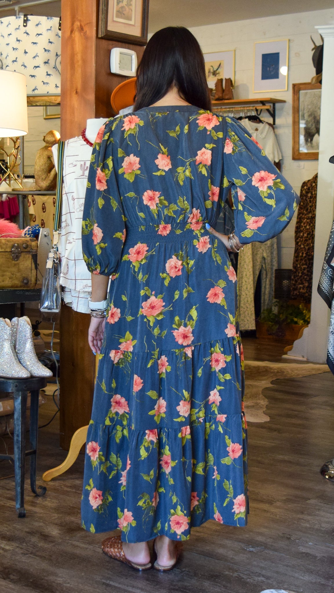 Grey floral maxi dress