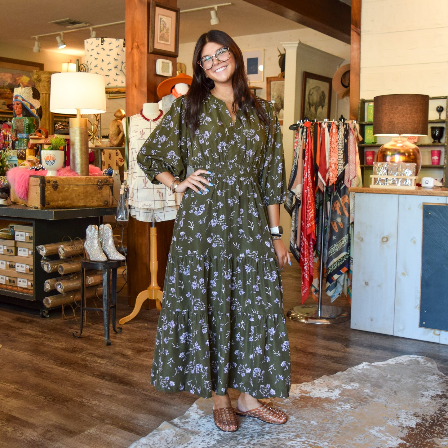 Olive Floral Tiered Maxi Dress