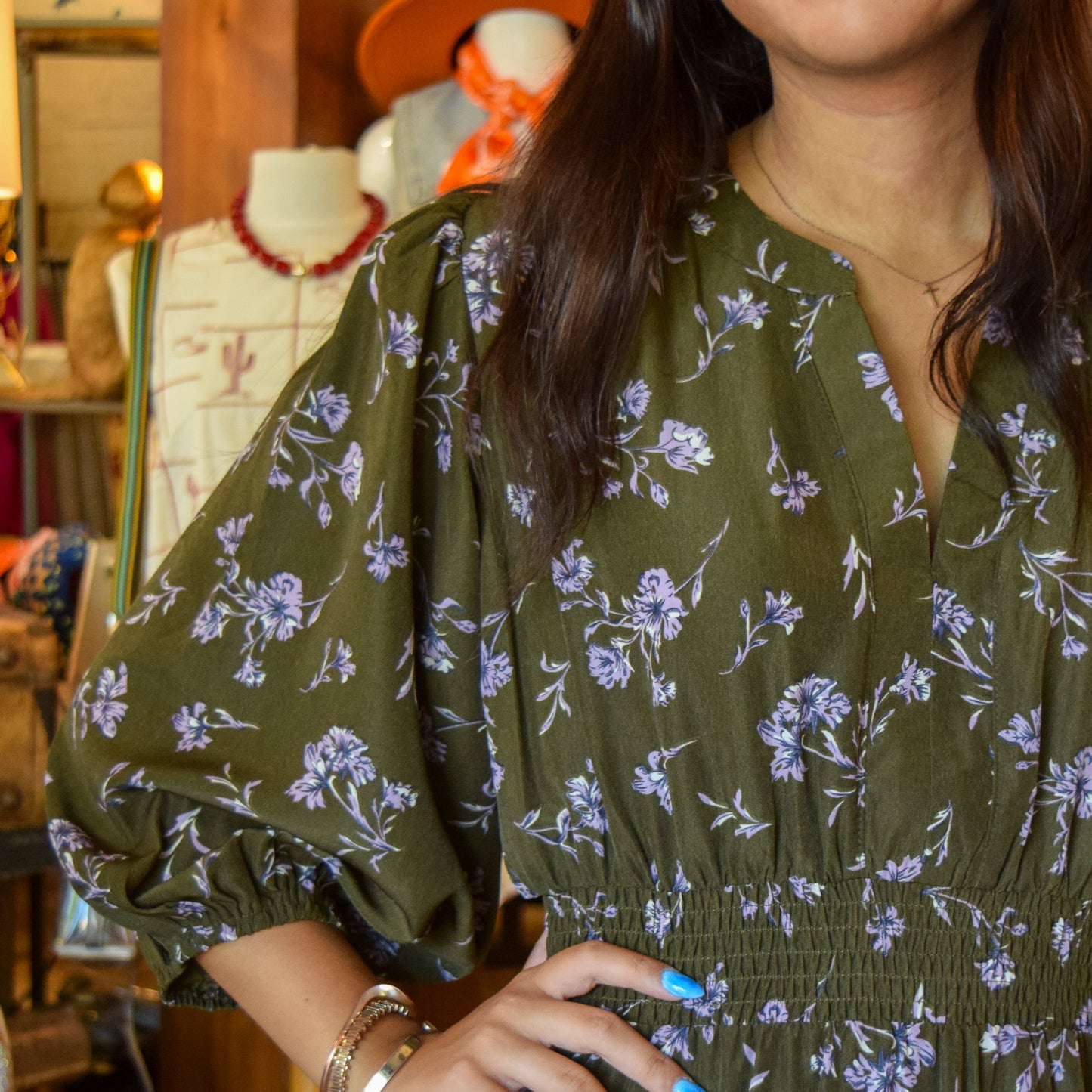 Olive Floral Tiered Maxi Dress