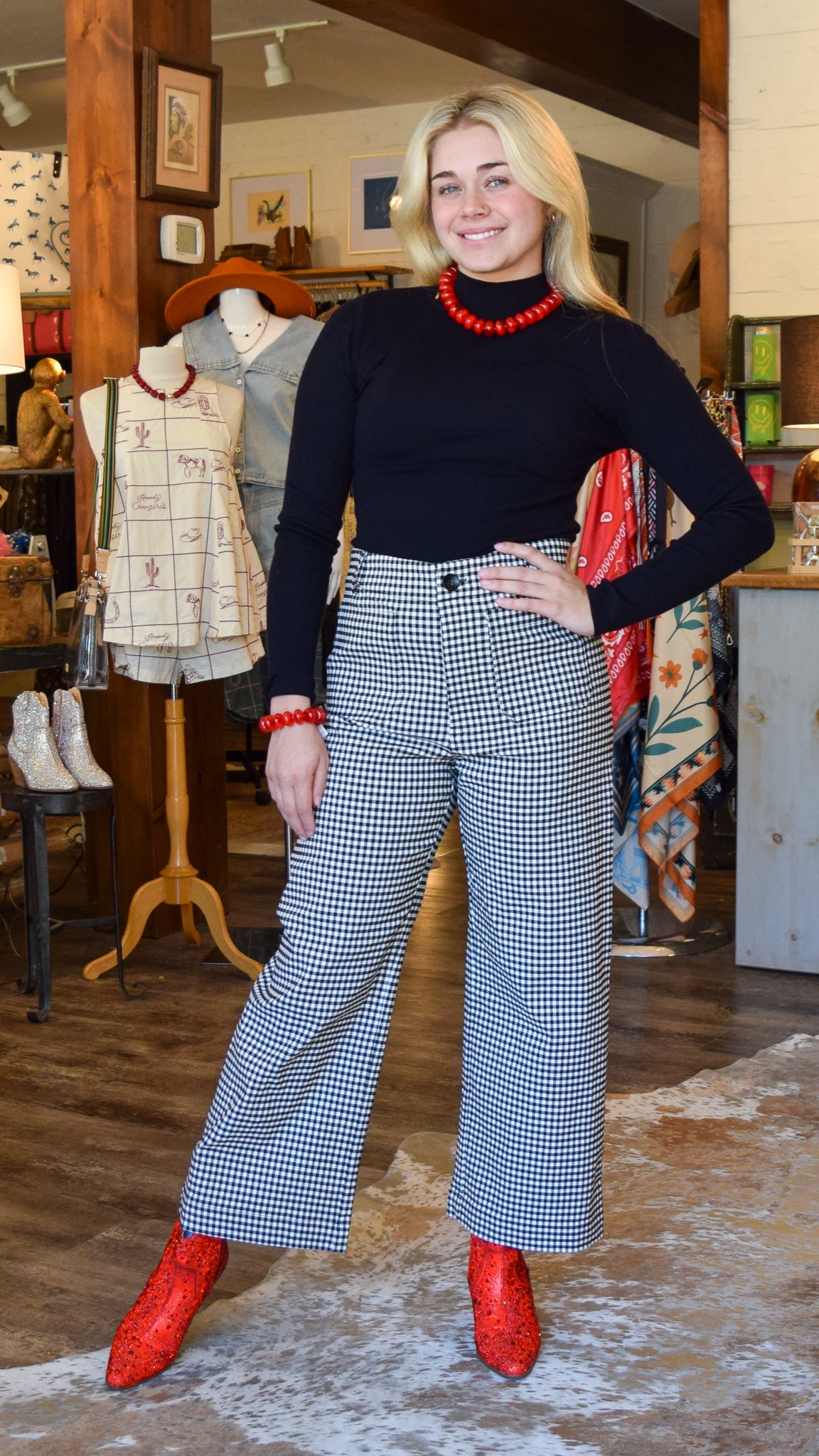Black and white gingham pants