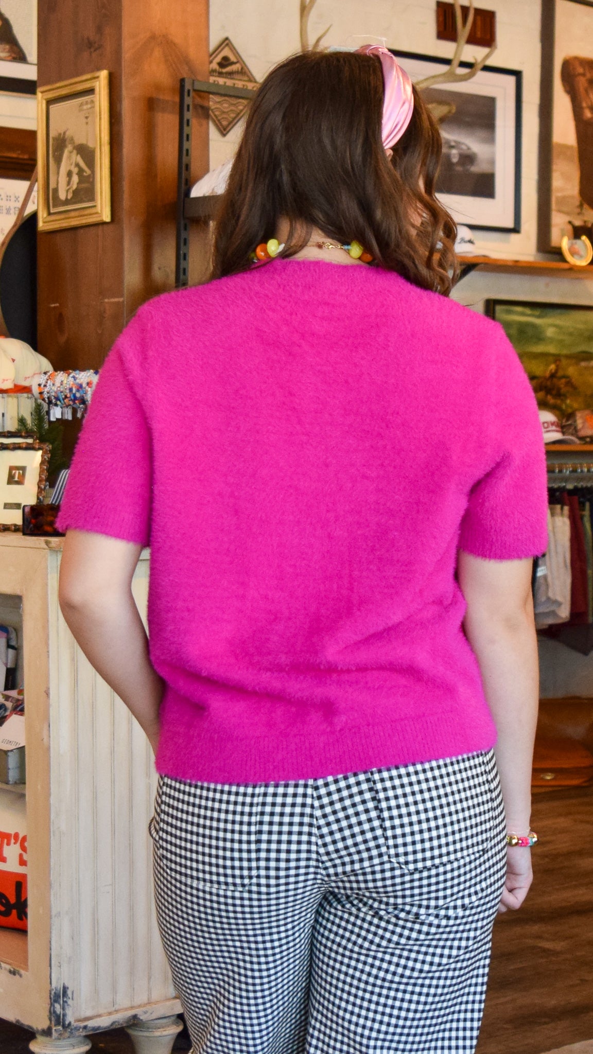 Pink Knit Button-Down Sweater Top