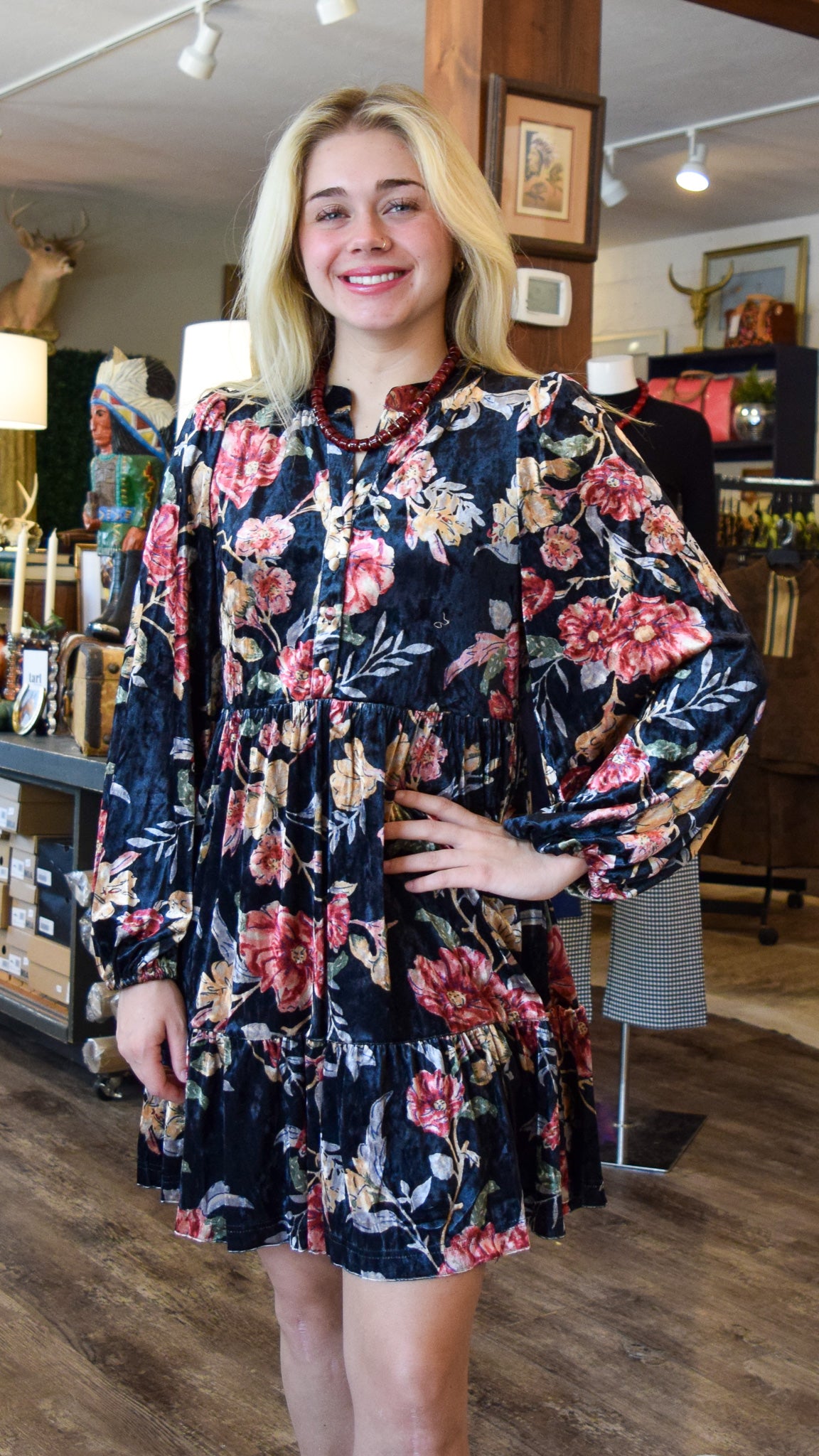 Black Velvet Floral Dress
