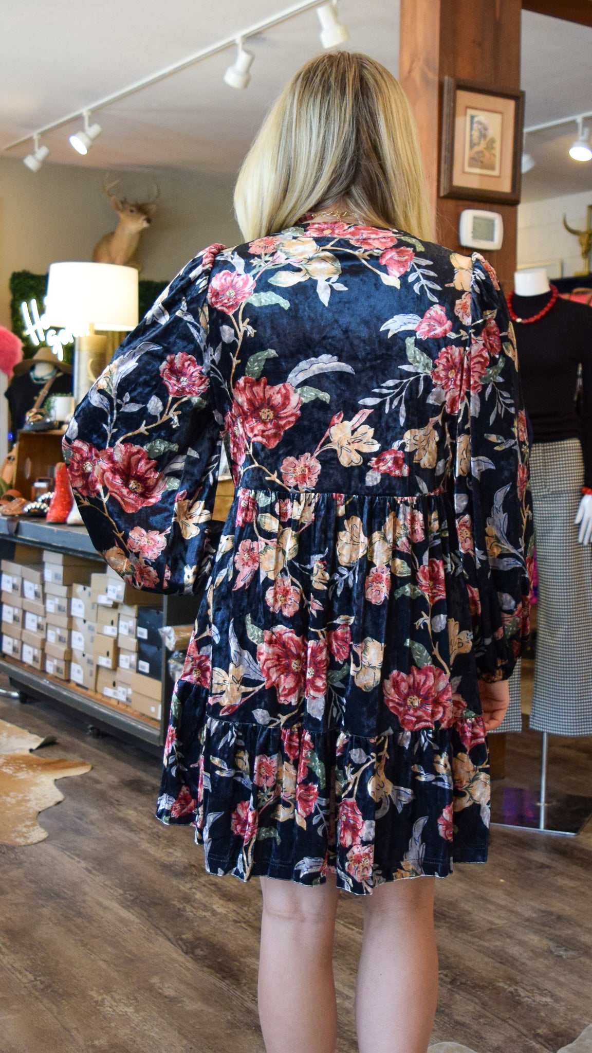 Black Velvet Floral Dress
