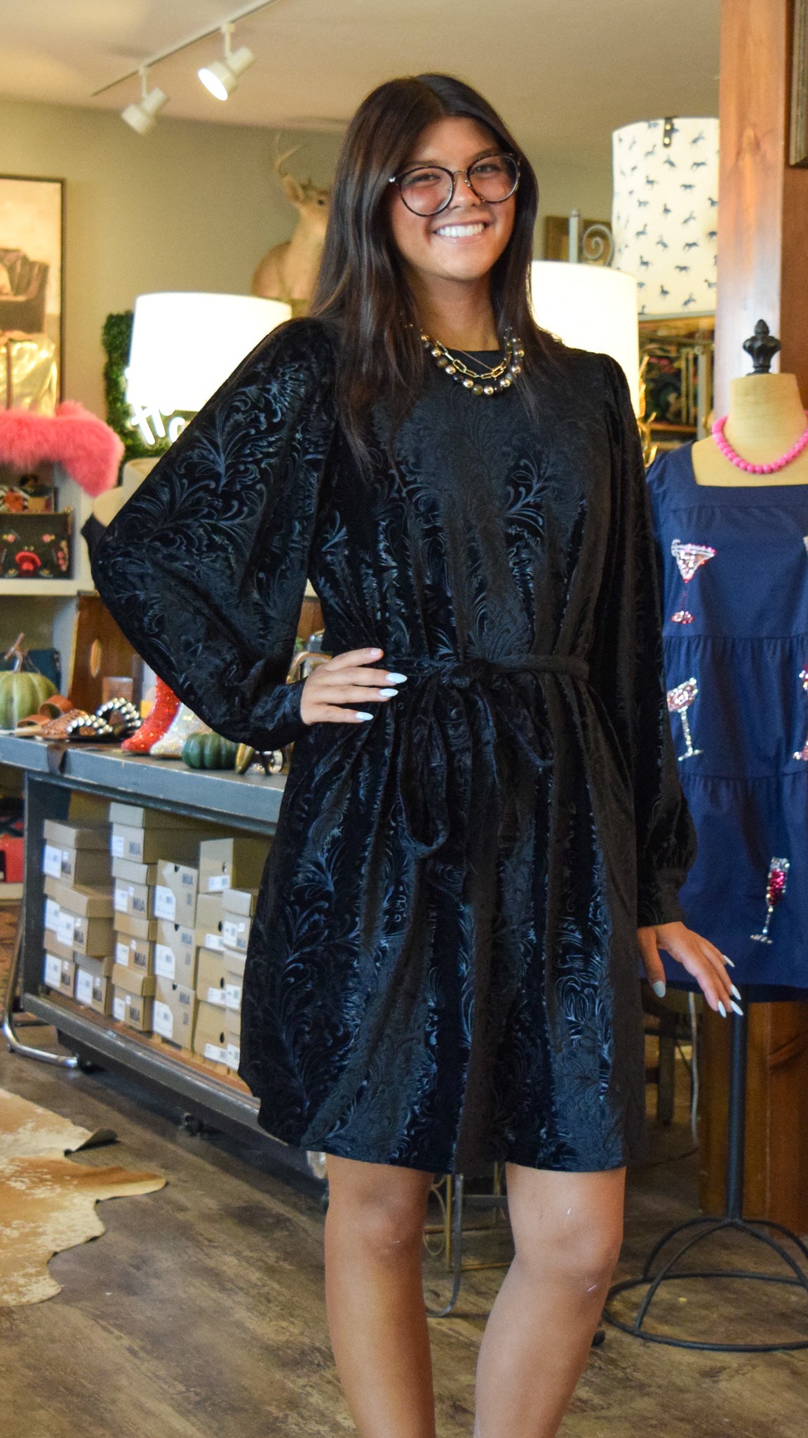 Black Velvet western printed dress