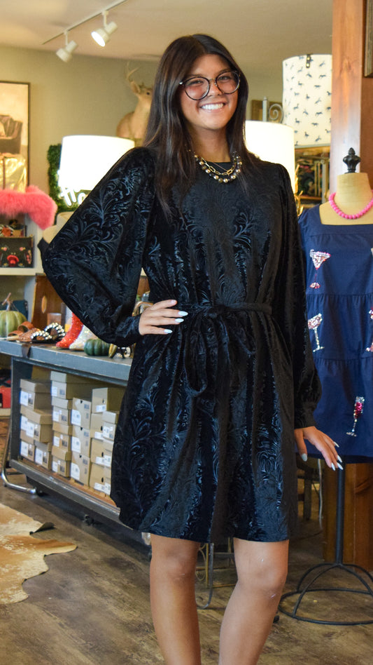 Black Velvet western printed dress
