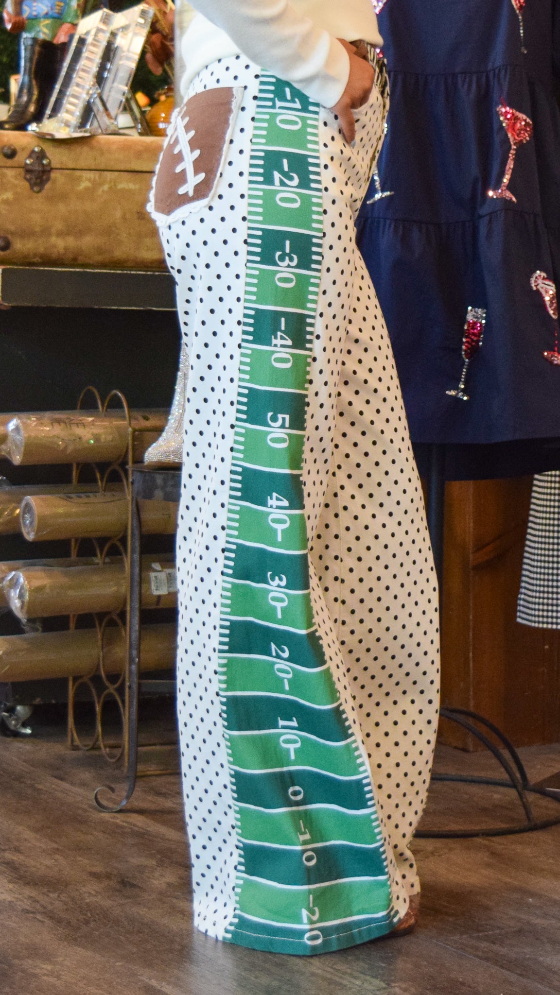 Polka Dot Football Jeans with Lace Trim Pockets