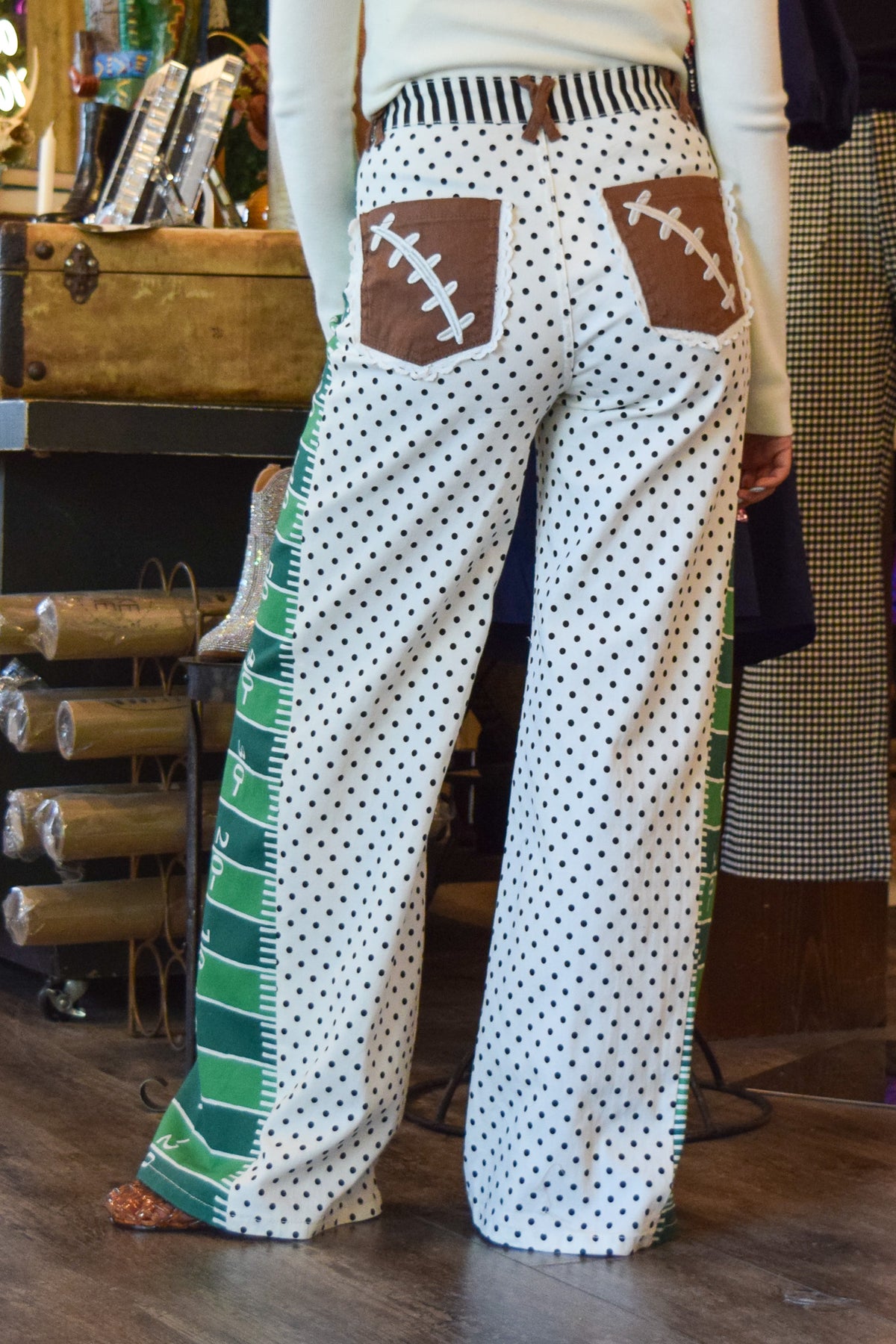 Polka Dot Football Jeans with Lace Trim Pockets