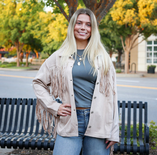 Cream Suede Fringe Jacket