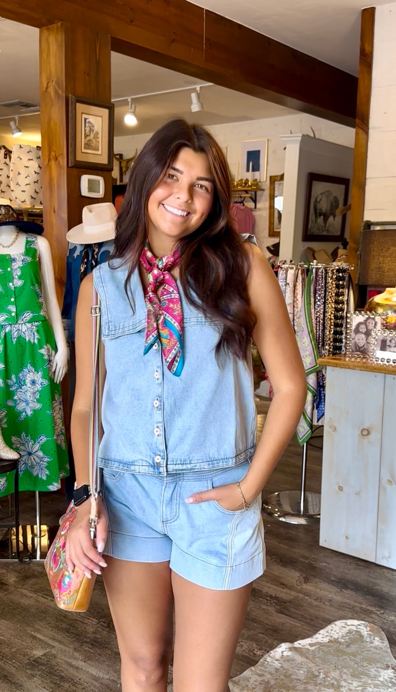 Denim Sleeveless Top & Shorts Set