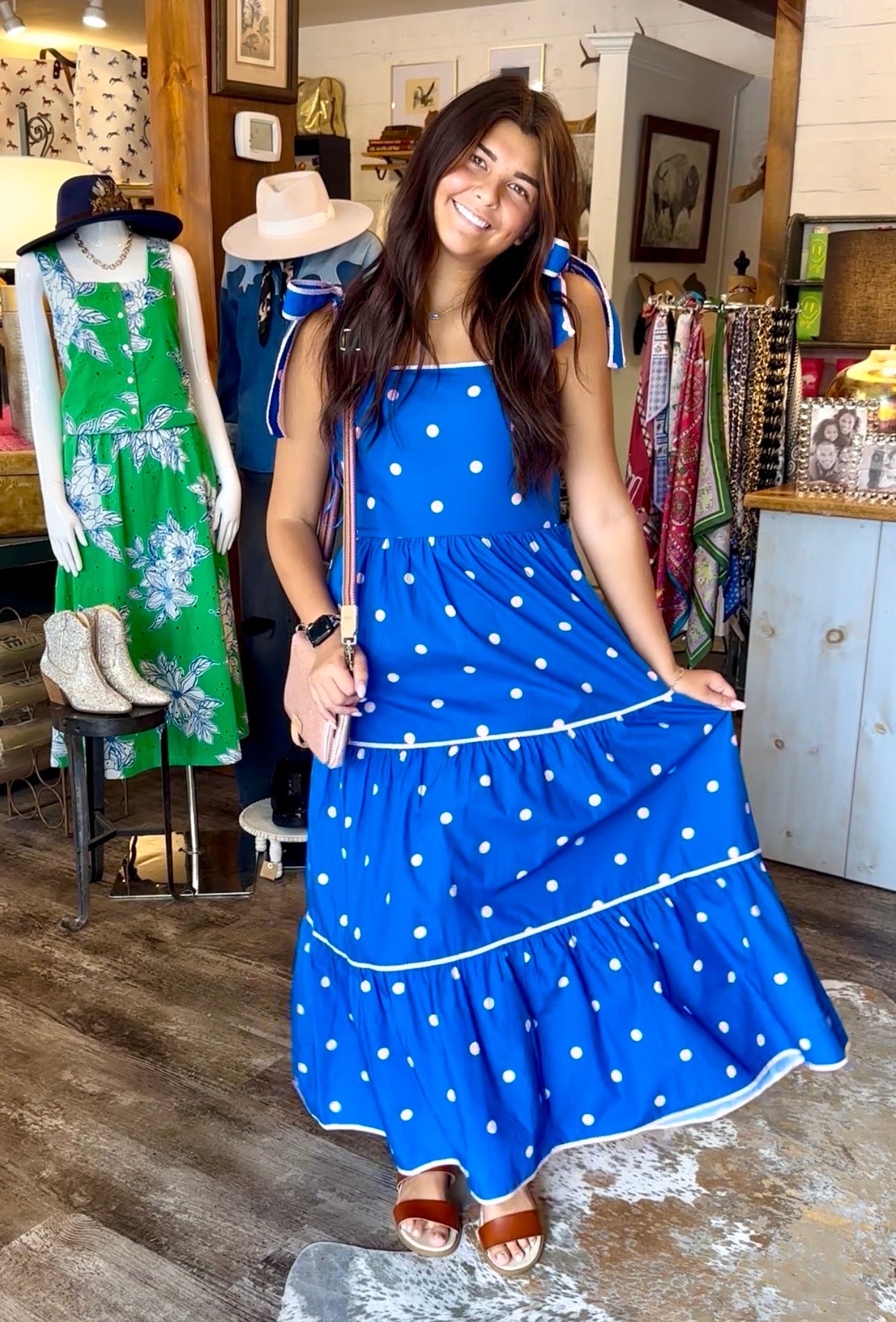 Bright Blue & Pink Polka Dot Maxi Dress