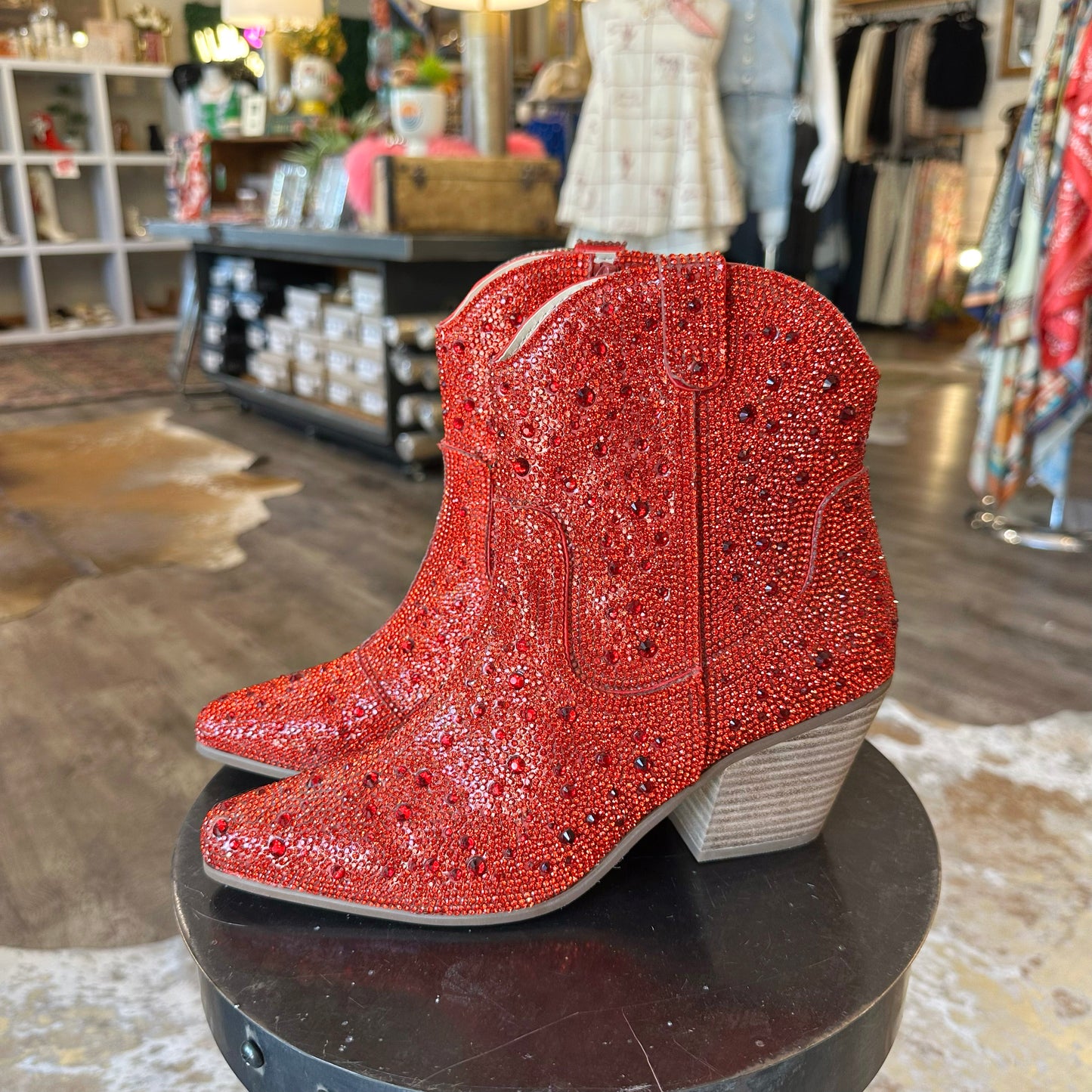 Red Rhinestone Ankle Boots