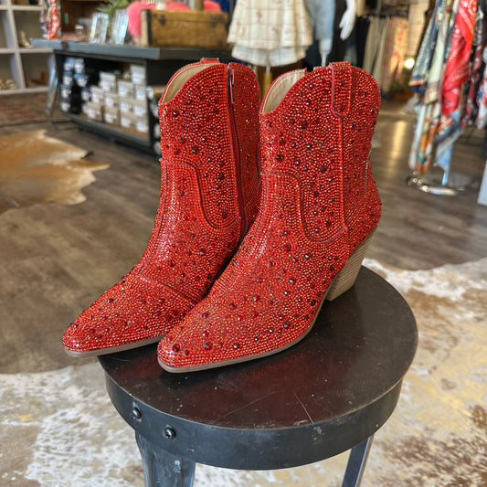 Red Rhinestone Ankle Boots