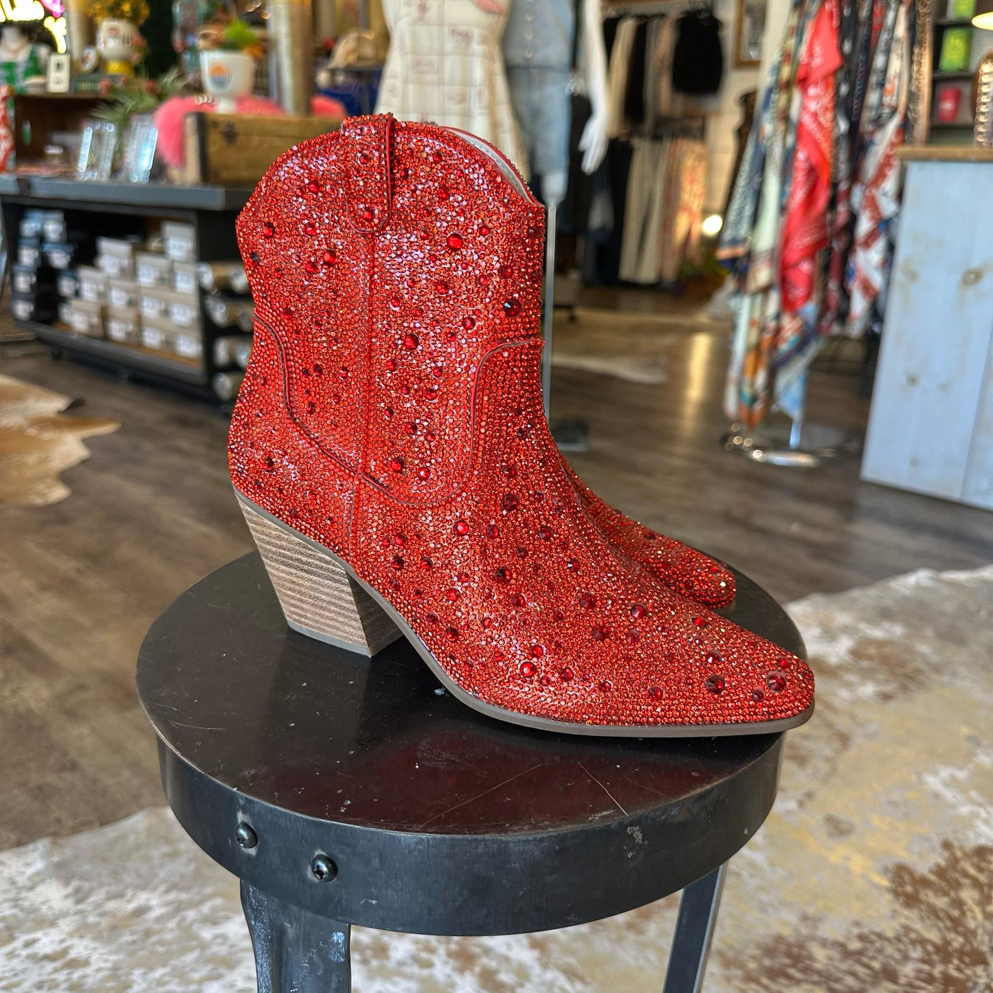 Red Rhinestone Ankle Boots