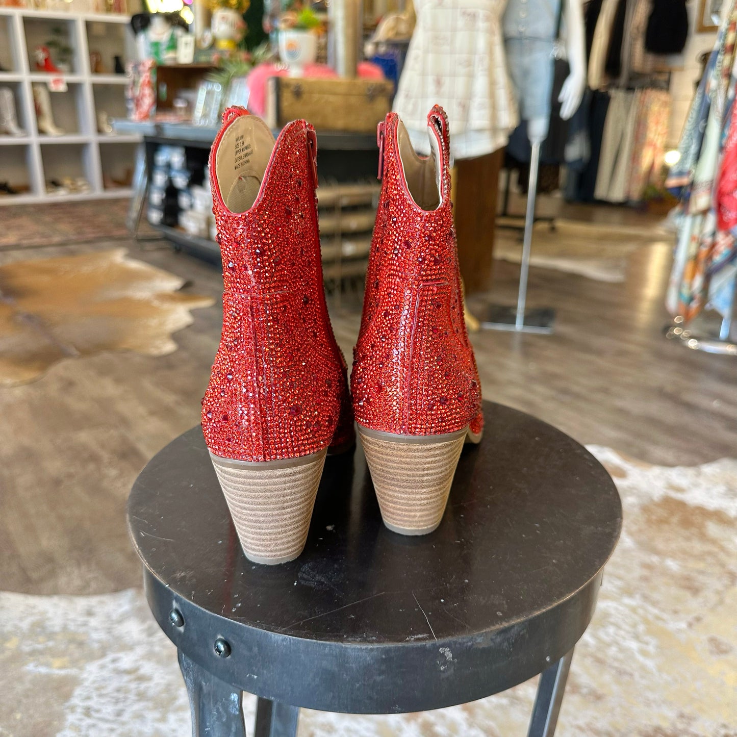 Red Rhinestone Ankle Boots