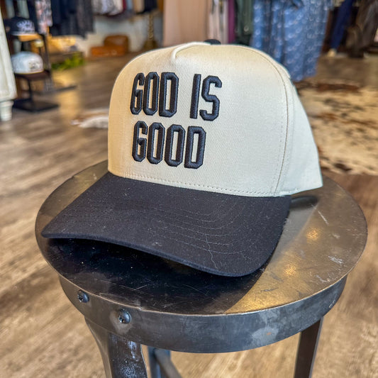 Black and cream"GOD IS GOOD" trucker hat