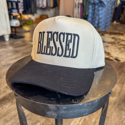 Black and cream "BLESSED" trucker hat