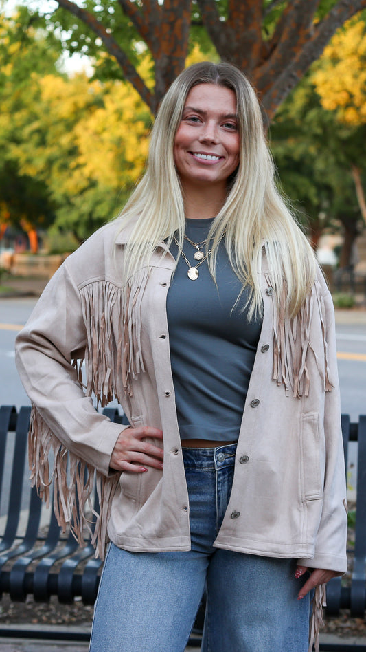 Cream Suede Fringe Jacket